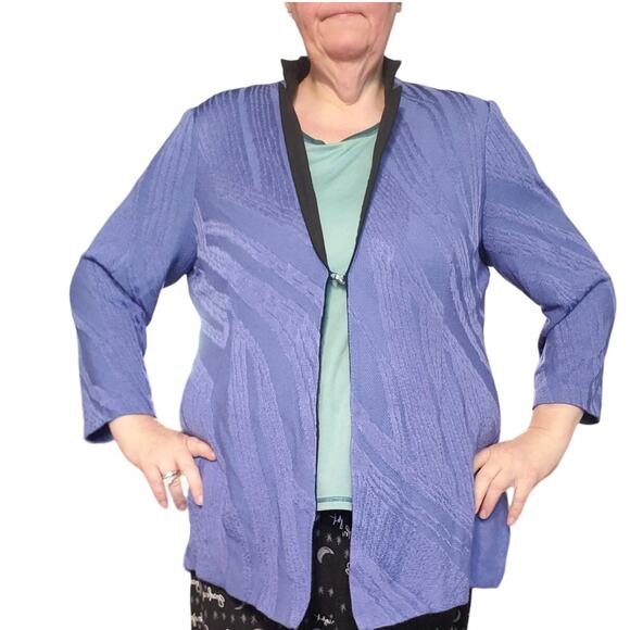 Misook Size XL Hook Abstract Stripe Knit Jacket Cardigan Purple Lavender - Picture 1 of 11